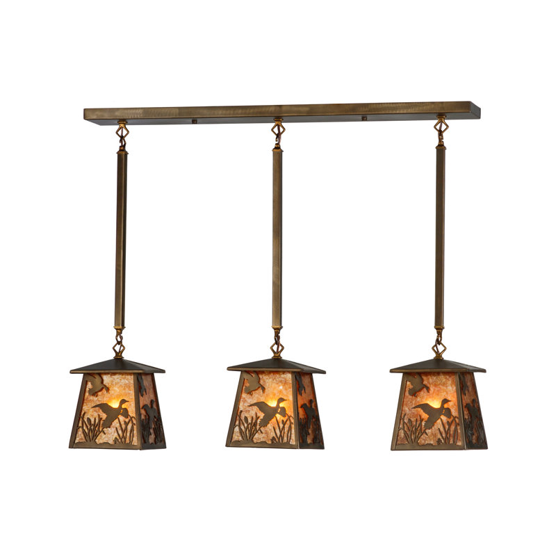 Rustic Amber Mica 3-Light Antique Copper Island Pendant