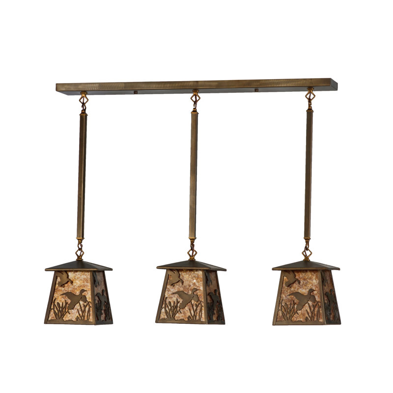 Rustic Amber Mica 3-Light Antique Copper Island Pendant