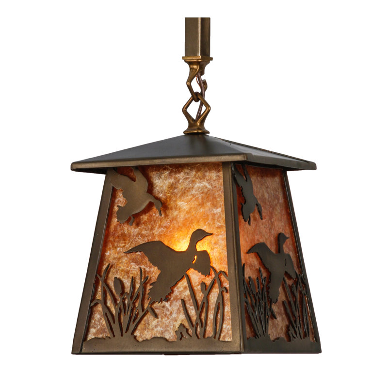 Rustic Amber Mica 3-Light Antique Copper Island Pendant