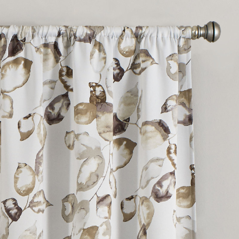 Blue Floral Polyester Room Darkening Curtain Panel