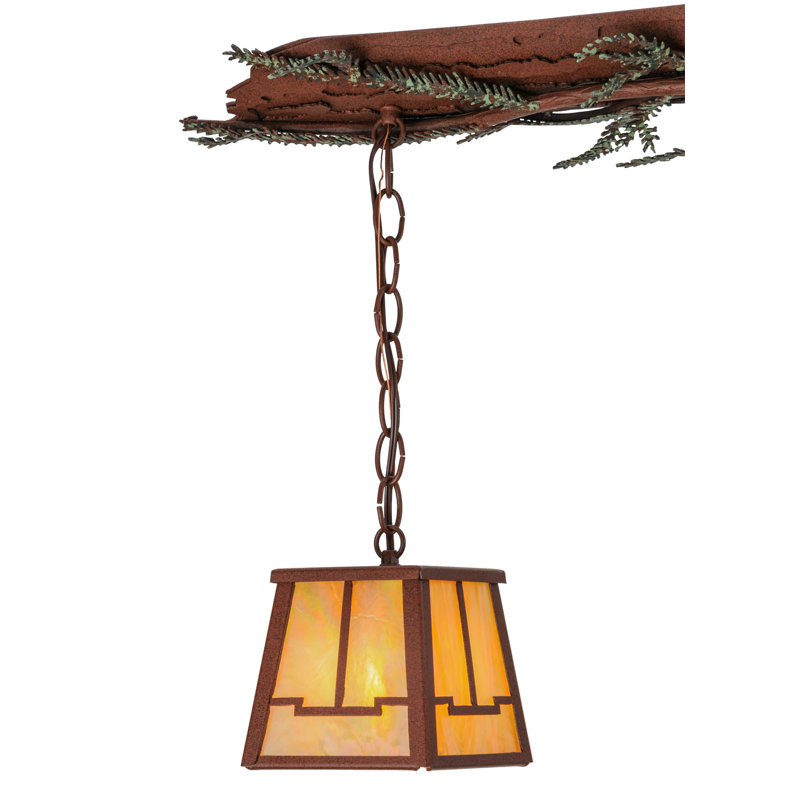 Rustic Pine Branch 2-Light Island Pendant with Iridescent Glass
