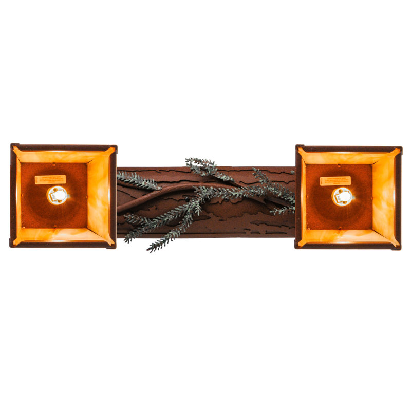 Rustic Pine Branch 2-Light Island Pendant with Iridescent Glass