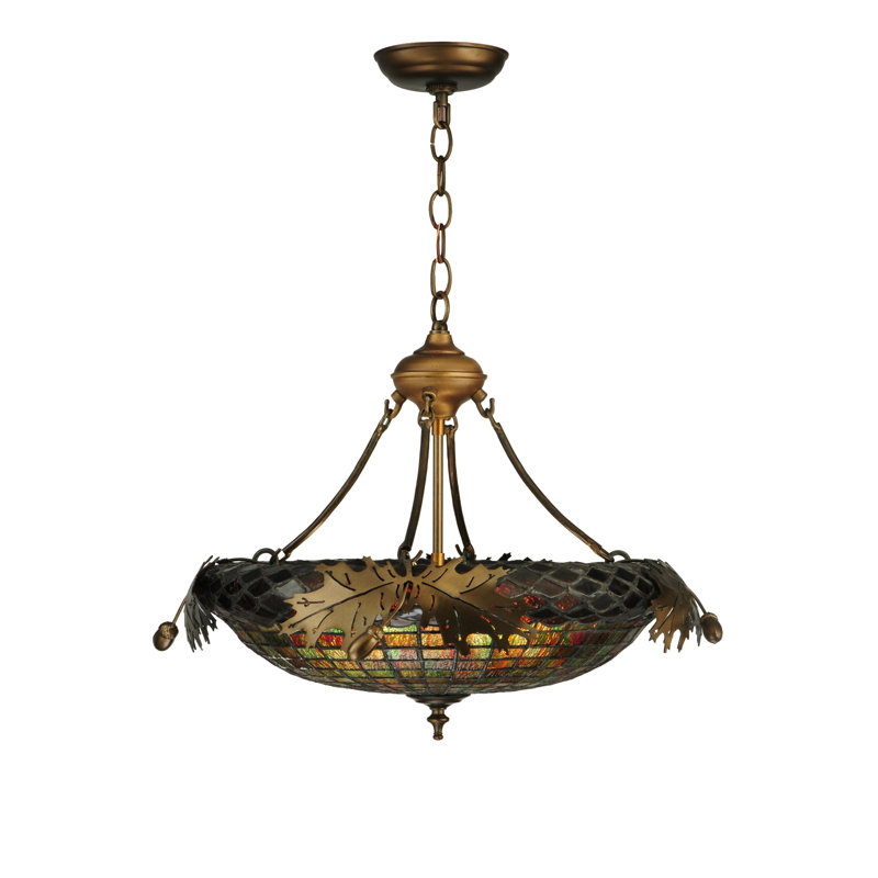 Majestic Autumn Green Art Glass & Antique Copper 2-Light Bowl Pendant