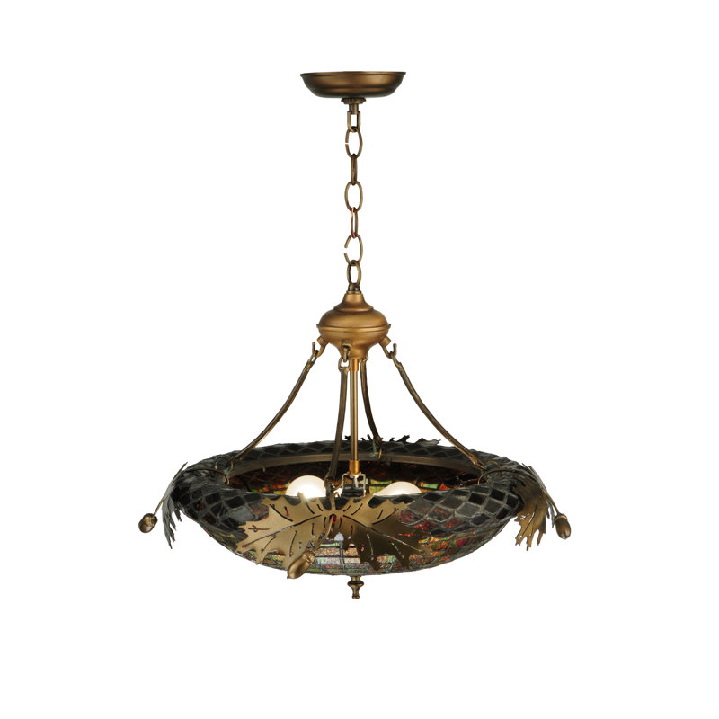Majestic Autumn Green Art Glass & Antique Copper 2-Light Bowl Pendant