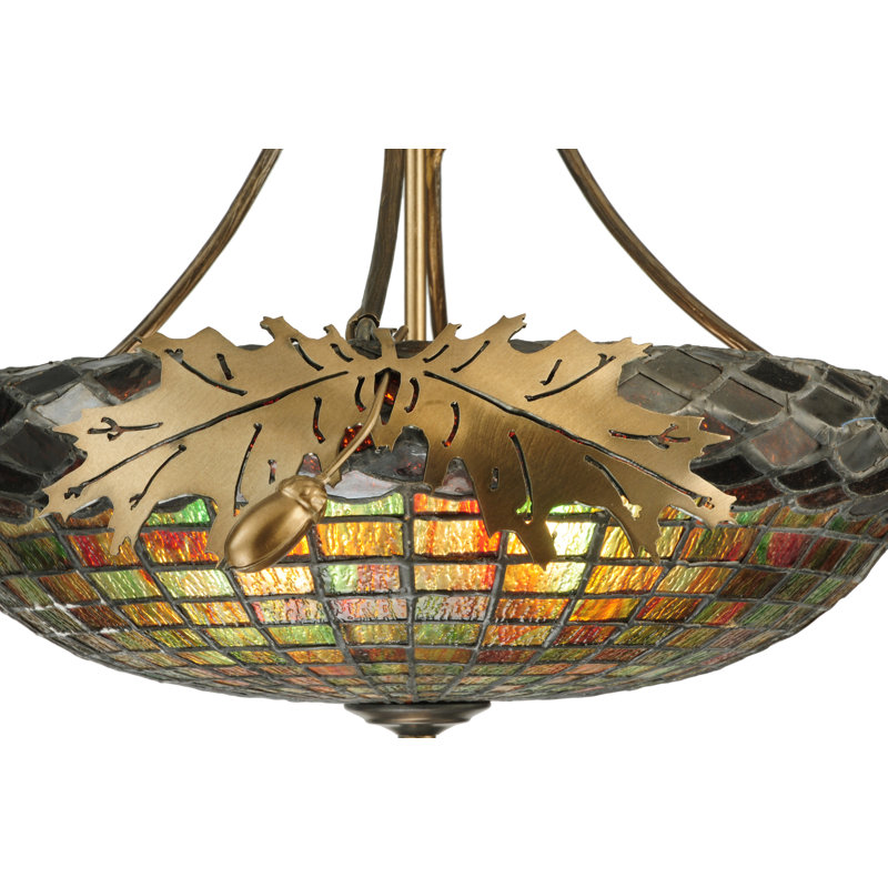 Majestic Autumn Green Art Glass & Antique Copper 2-Light Bowl Pendant
