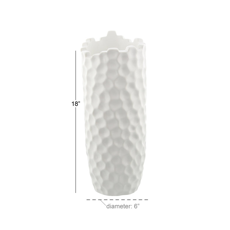Elegant Honeycomb 14" White Porcelain Decorative Vase