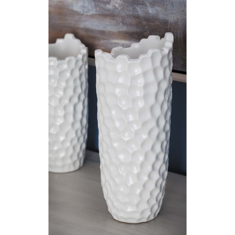 Elegant Honeycomb 14" White Porcelain Decorative Vase