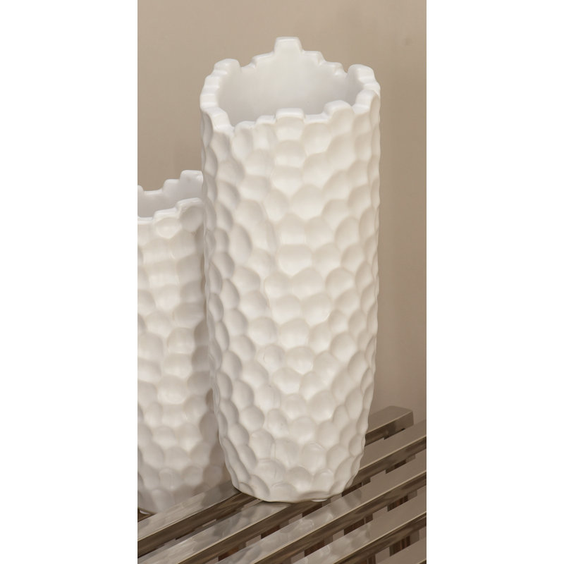 Elegant Honeycomb 14" White Porcelain Decorative Vase