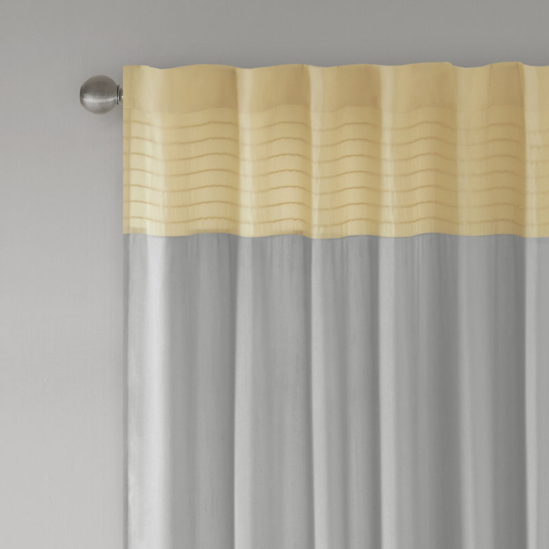 Yellow and Gray Faux Silk Light-Filtering Curtain Panel