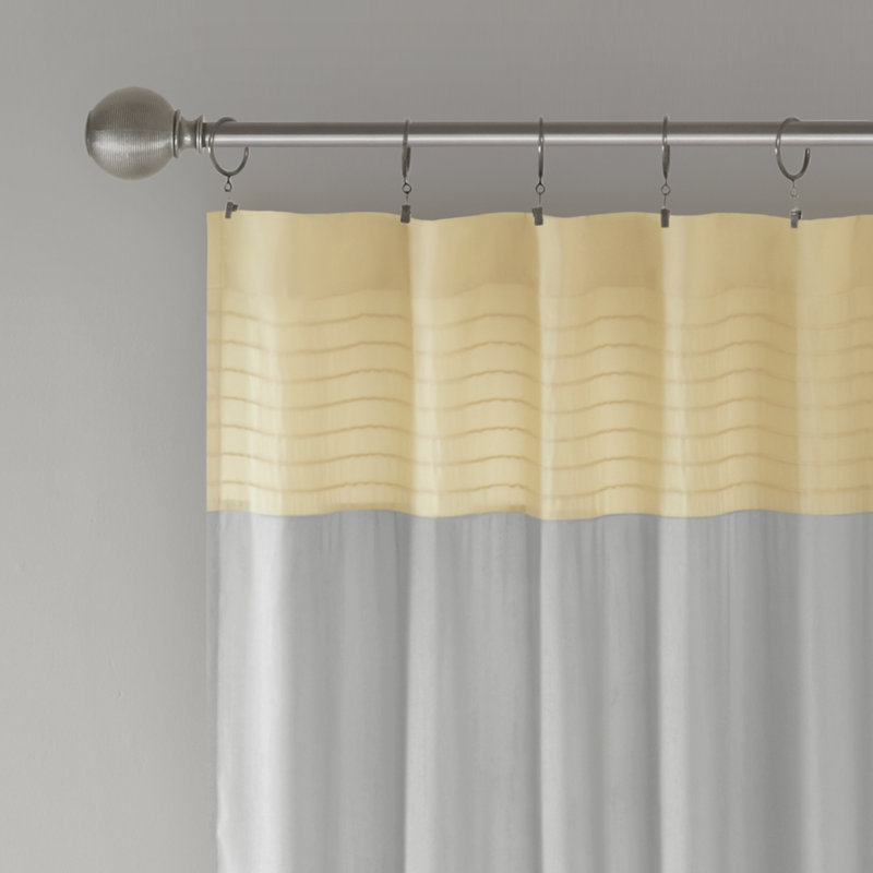 Yellow and Gray Faux Silk Light-Filtering Curtain Panel