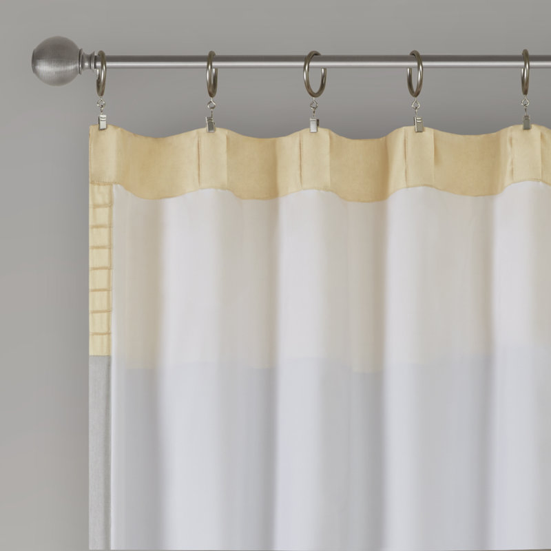 Yellow and Gray Faux Silk Light-Filtering Curtain Panel