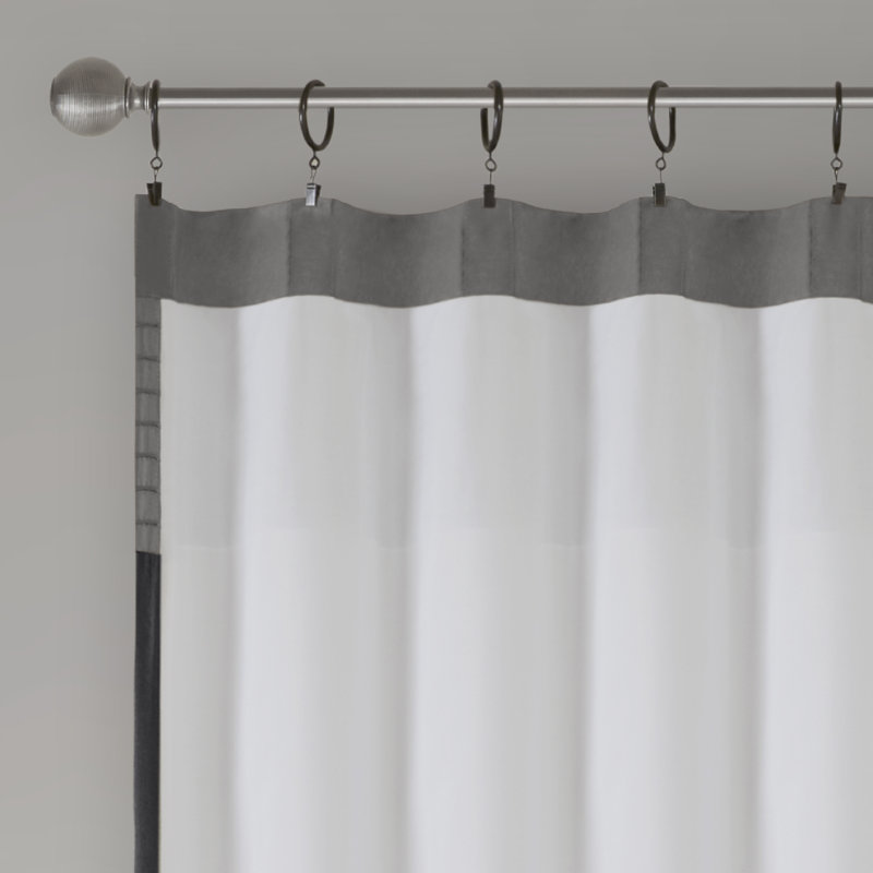 Black and Gray Faux Silk Pintuck Curtain Panel