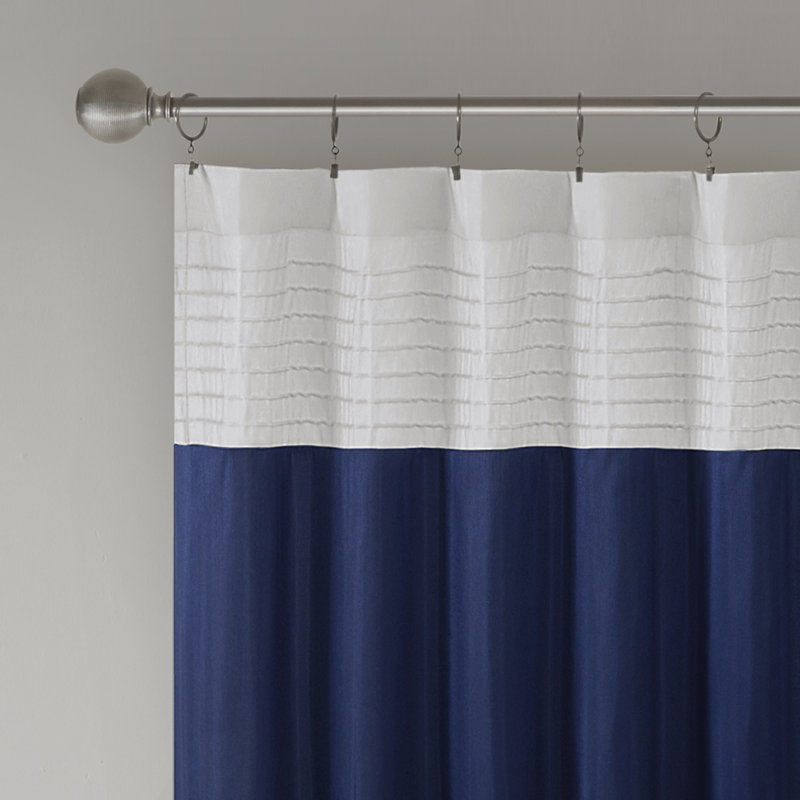 Navy and White Faux Silk Light-Filtering Drapes