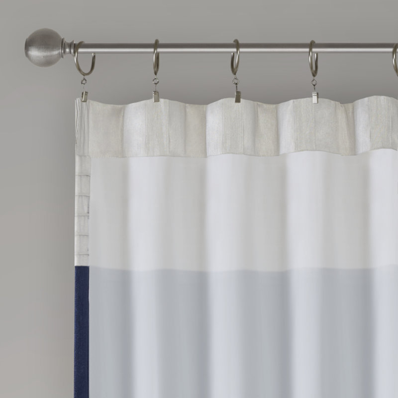 Navy and White Faux Silk Light-Filtering Drapes