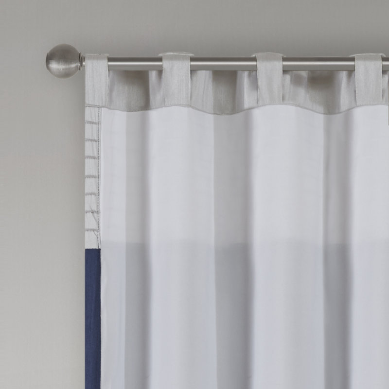 Navy and White Faux Silk Light-Filtering Drapes