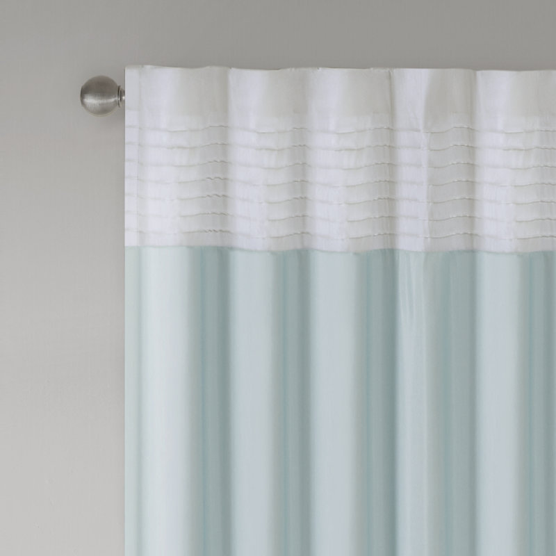 Green and Aqua Polyester Pintuck Light-Filtering Curtain Panel