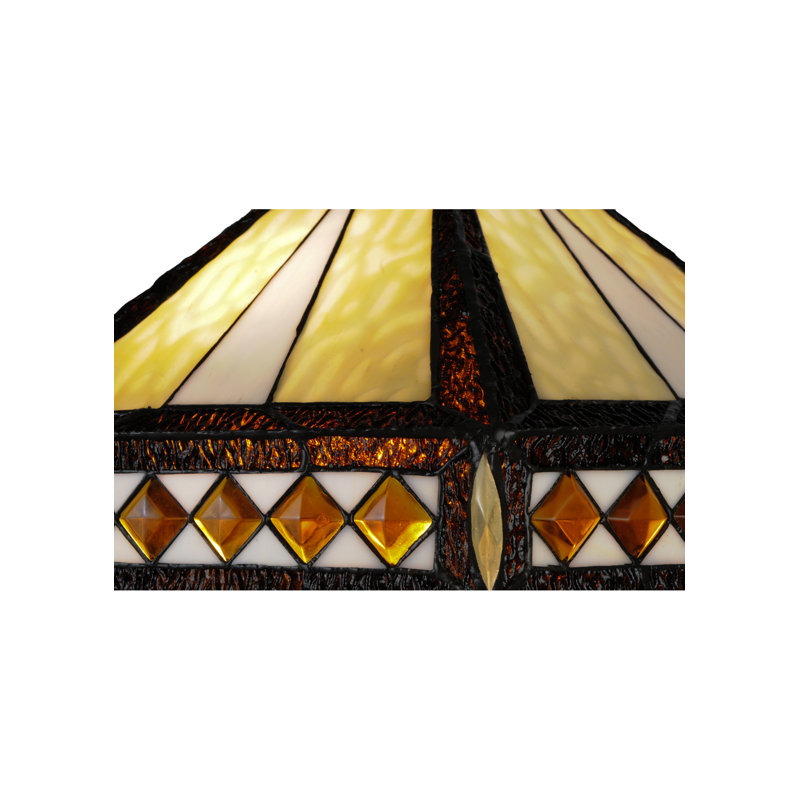Stained Glass White Mission Table Lamp with Bronze Base