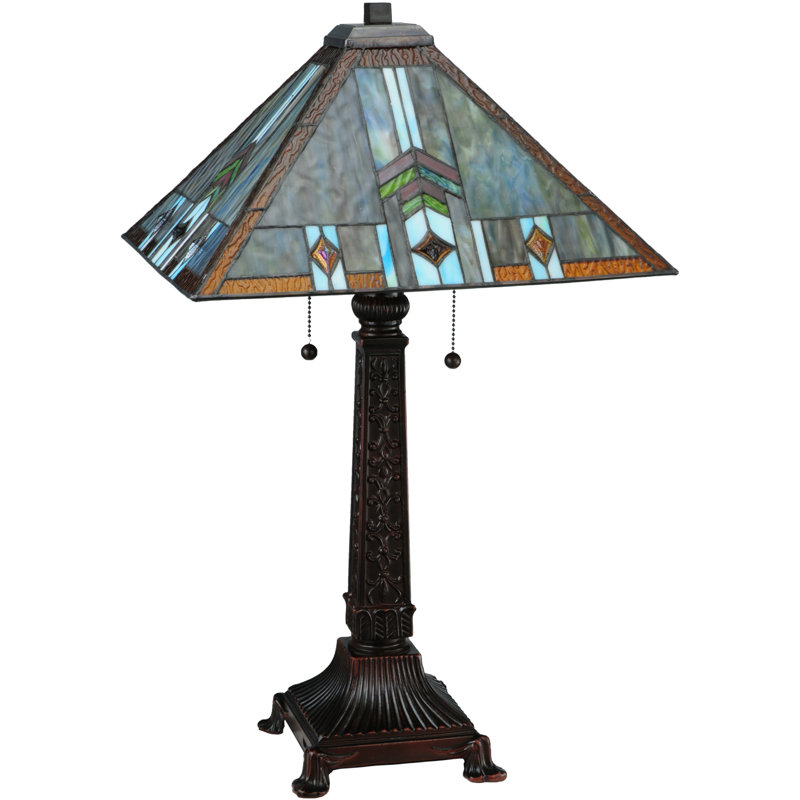 Mission Style Stained Glass 2-Light Table Lamp in Multicolor