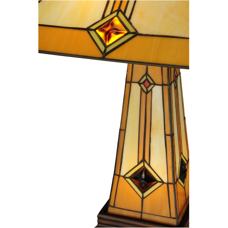 Mission Style 2-Light Stained Glass Table Lamp with Bronze Base