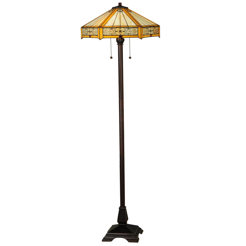Hexagonal Honey Stained Glass & Mahogany Bronze 62" Floor Lamp