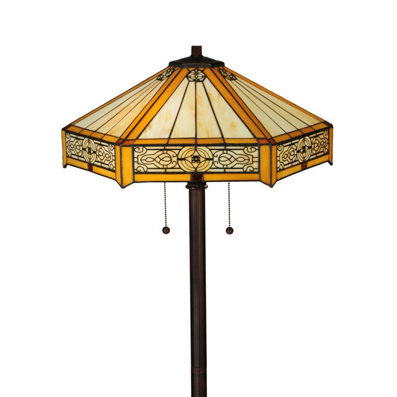 Hexagonal Honey Stained Glass & Mahogany Bronze 62" Floor Lamp