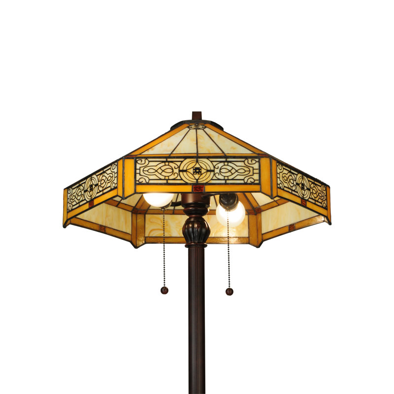 Hexagonal Honey Stained Glass & Mahogany Bronze 62" Floor Lamp