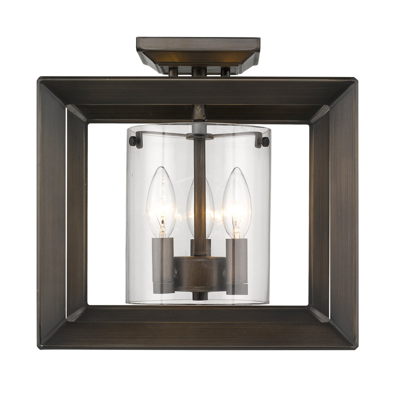 Gunmetal Bronze and Clear Glass Semi-Flush Mount Light