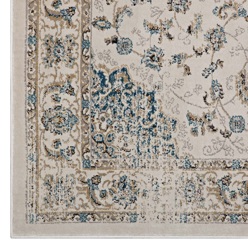 Atara Teal & Beige Distressed Medallion 5x8 Synthetic Area Rug