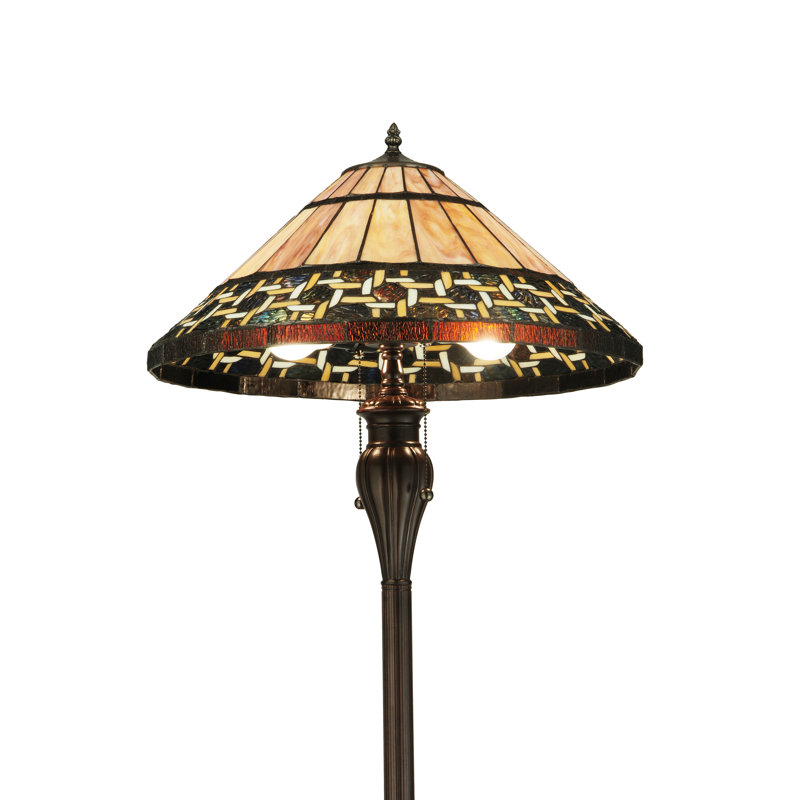 Ilona 61'' Honey and Beige Stained Glass Floor Lamp with Mahogany Bronze Base