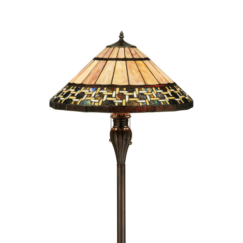 Ilona 61'' Honey and Beige Stained Glass Floor Lamp with Mahogany Bronze Base
