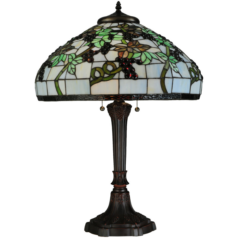 28" Multicolor Stained Glass and Bronze Table Lamp