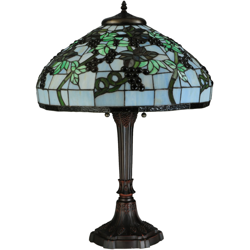 28" Multicolor Stained Glass and Bronze Table Lamp