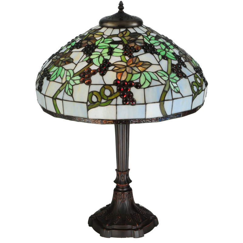 28" Multicolor Stained Glass and Bronze Table Lamp