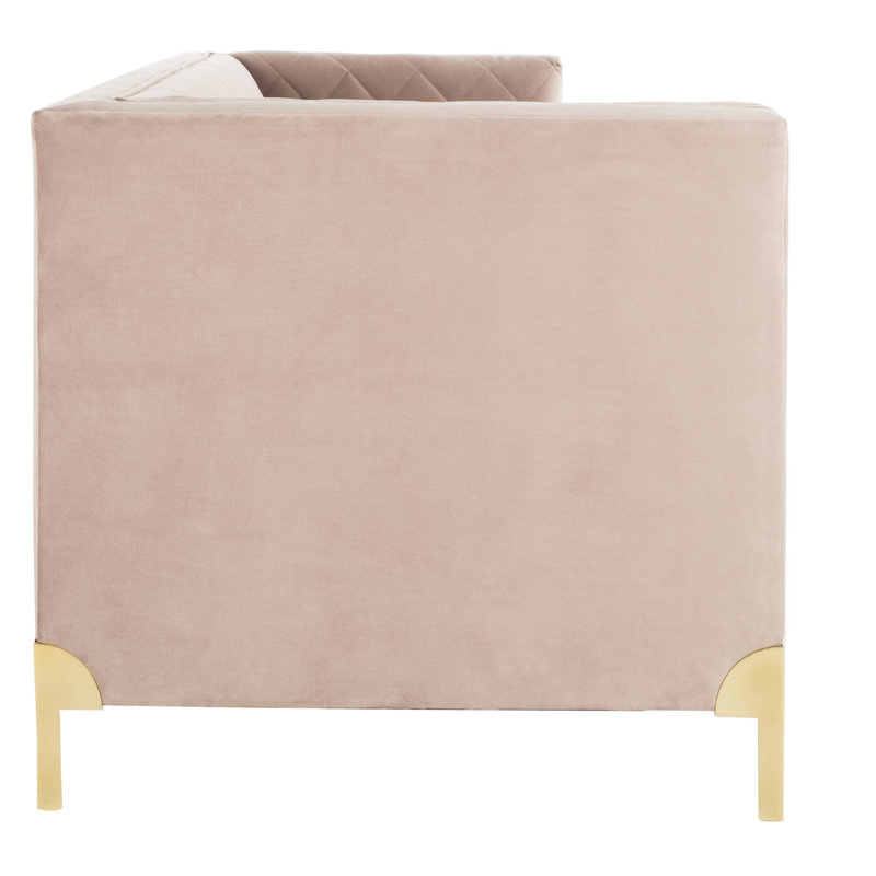 Paul Mauve Solid Fabric Sofa with Down Fill Cushions and Gold Legs