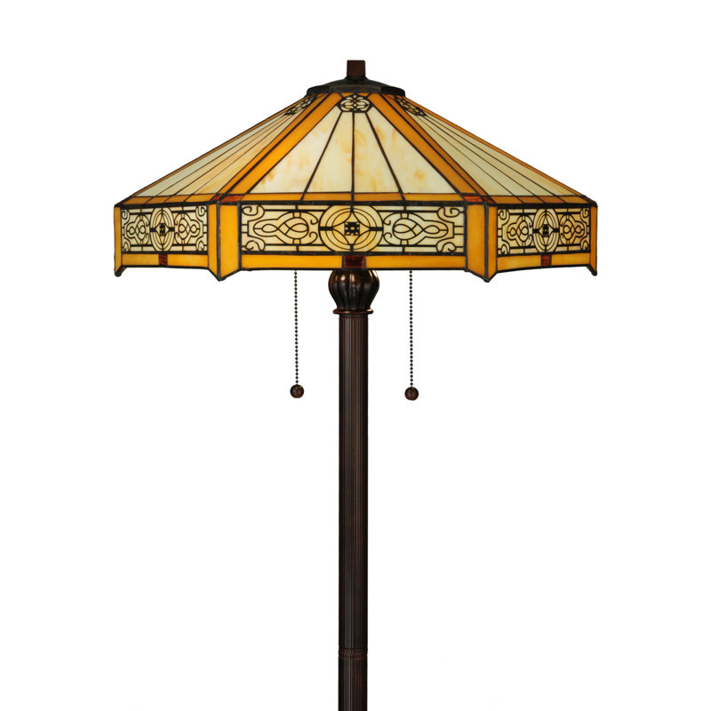 Hexagonal Honey Stained Glass & Mahogany Bronze 62" Floor Lamp