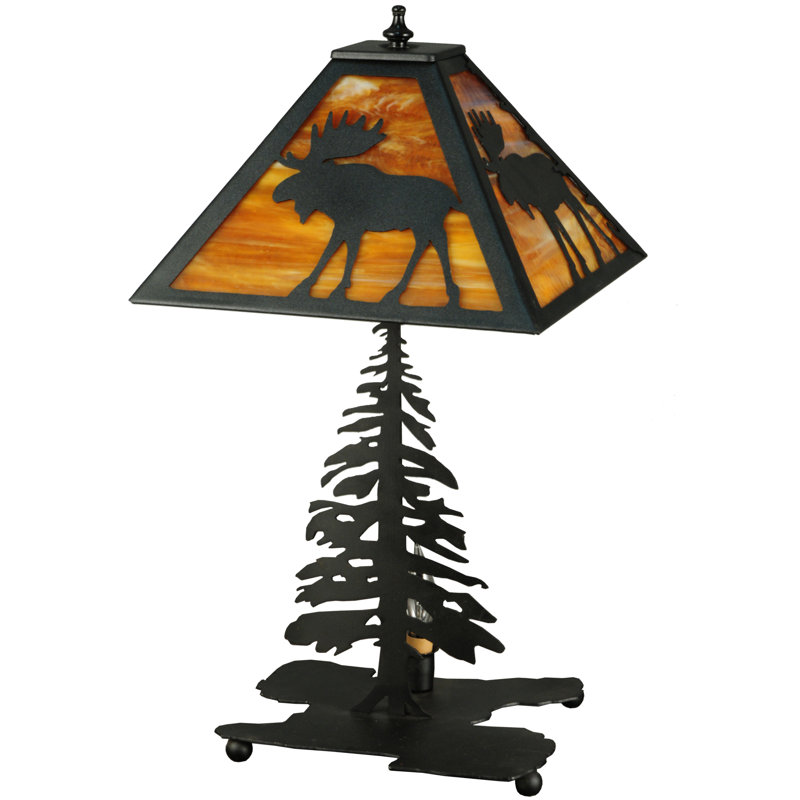Black Steel Stained Glass Moose Novelty Table Lamp
