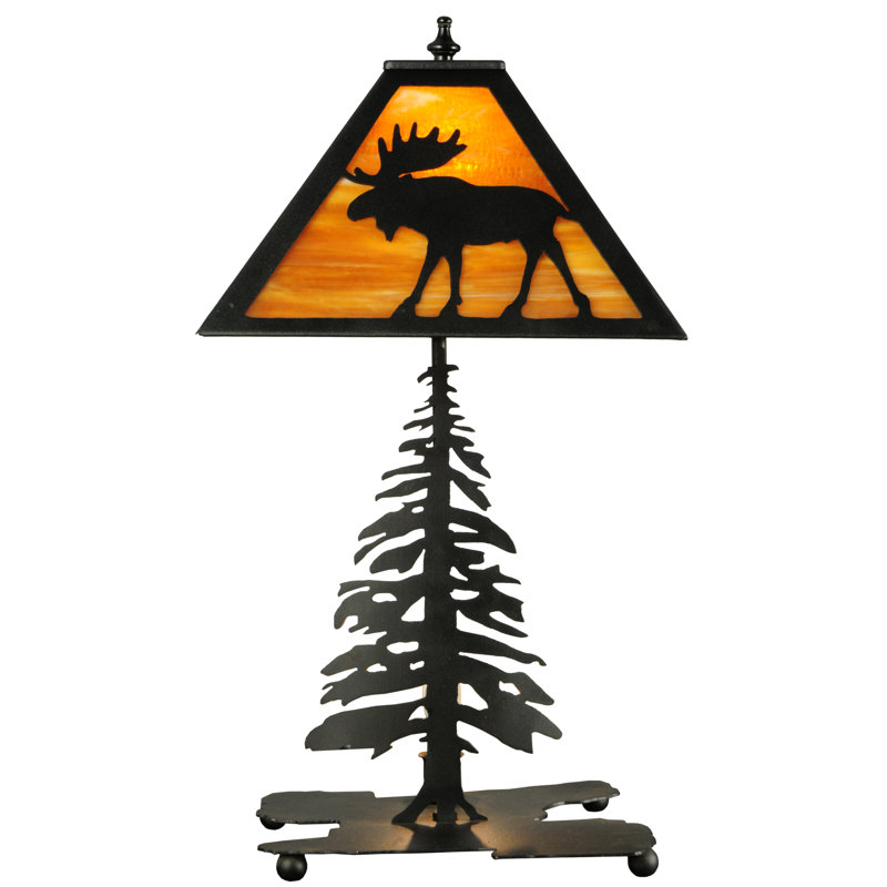 Black Steel Stained Glass Moose Novelty Table Lamp