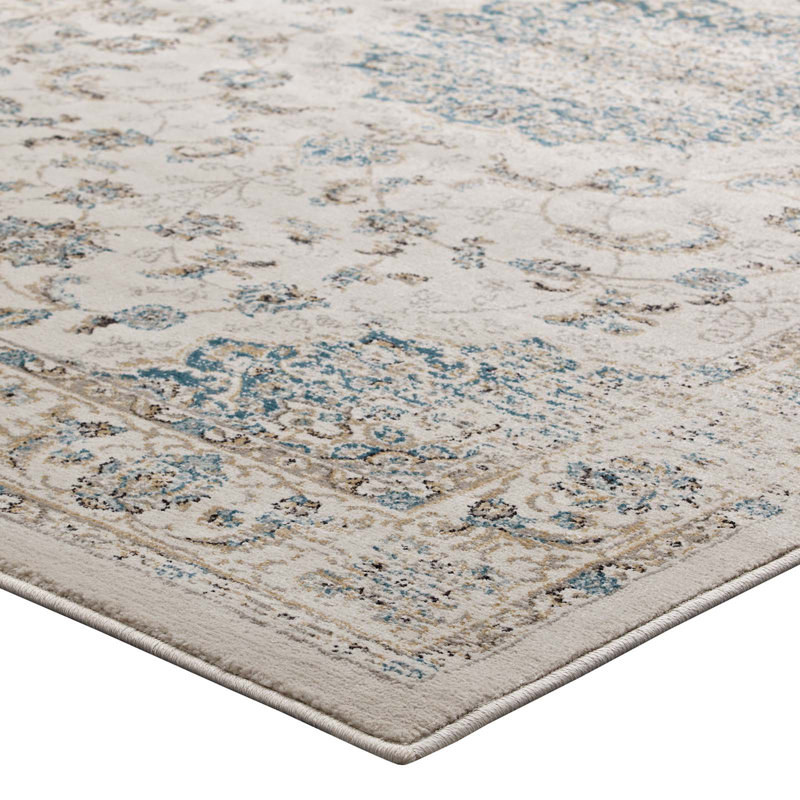 Atara Teal & Beige Distressed Medallion 5x8 Synthetic Area Rug
