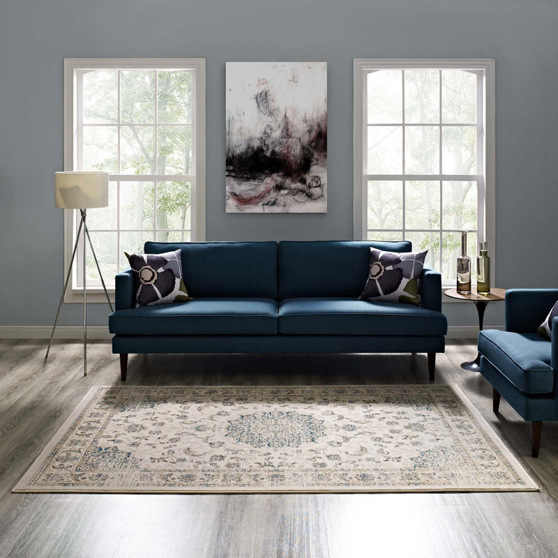 Atara Teal & Beige Distressed Medallion 5x8 Synthetic Area Rug