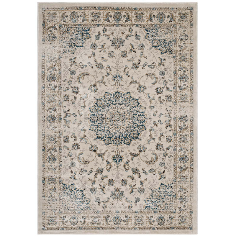 Atara Teal & Beige Distressed Medallion 5x8 Synthetic Area Rug