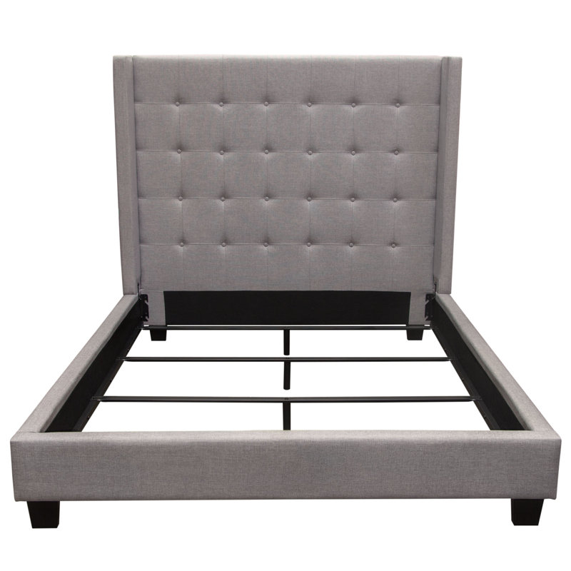 Light Gray Queen Upholstered Wingback Tufted Bed