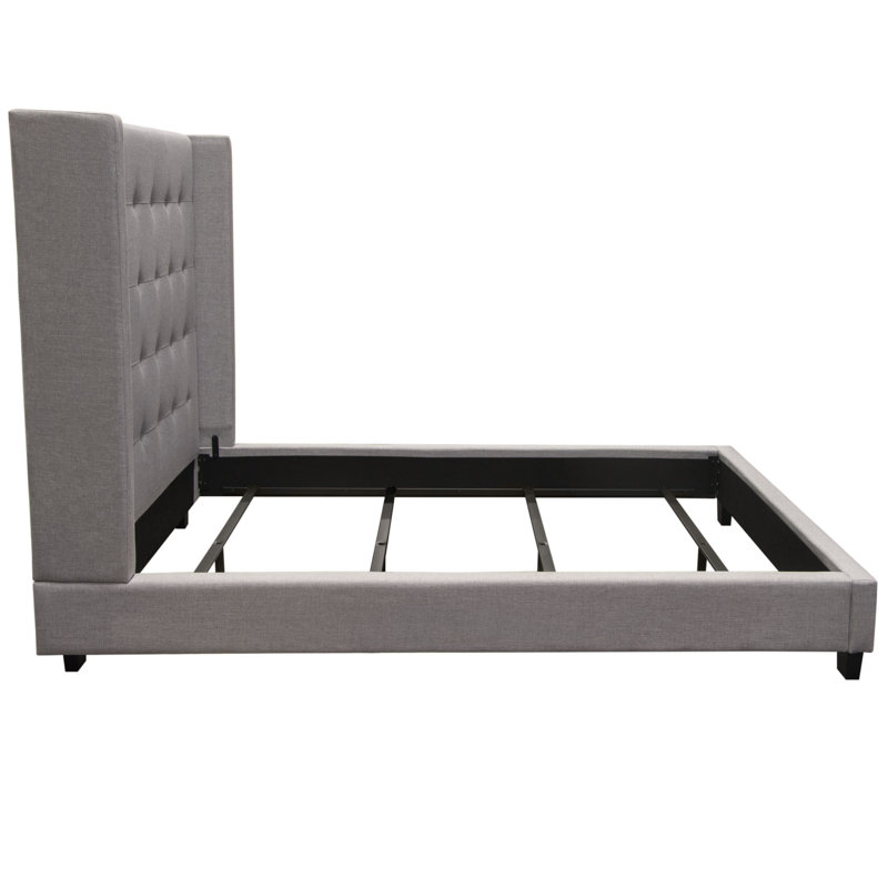 Light Gray Queen Upholstered Wingback Tufted Bed