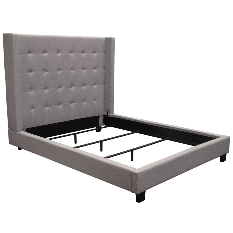 Light Gray Queen Upholstered Wingback Tufted Bed