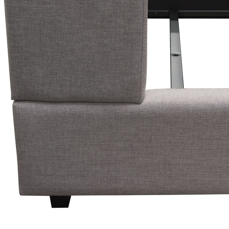 Light Gray Queen Upholstered Wingback Tufted Bed