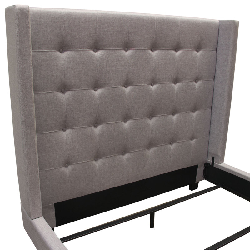 Light Gray Queen Upholstered Wingback Tufted Bed