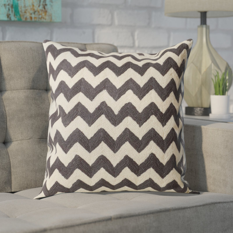Gray Embroidered Cotton Canvas Square Pillow Set