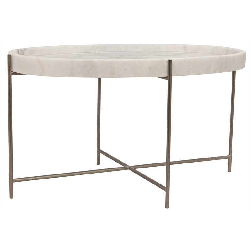 Che Antique Silver Metal and Marble Coffee Table