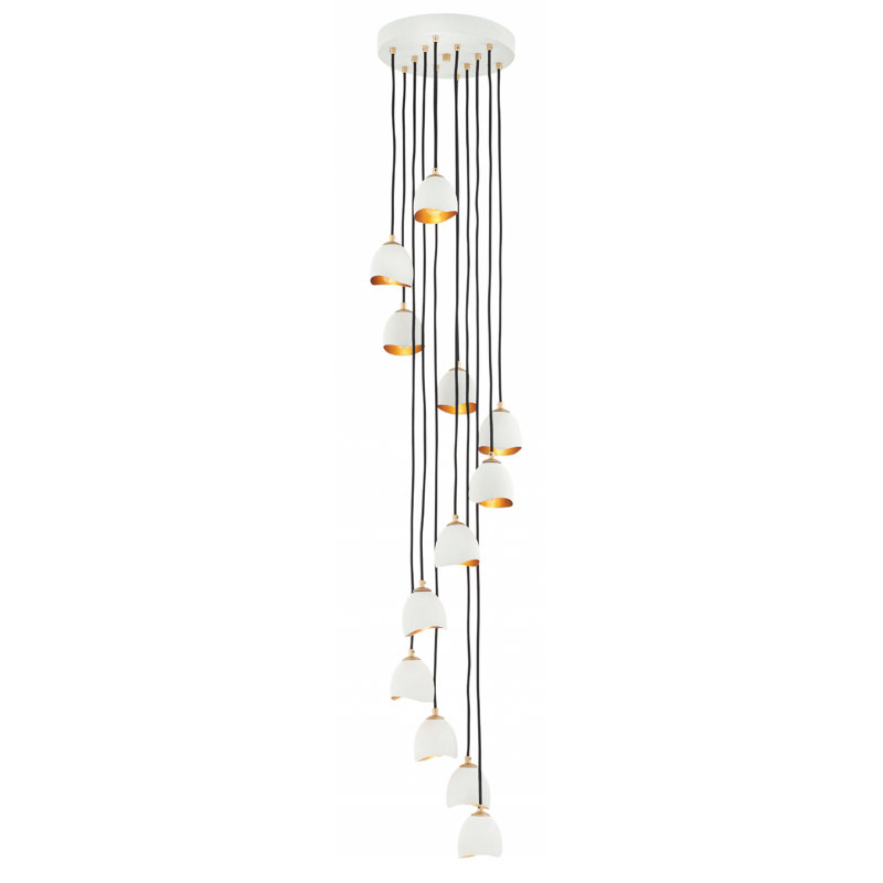 Nula 12-Light Shell White Steel Multi-Tier Chandelier