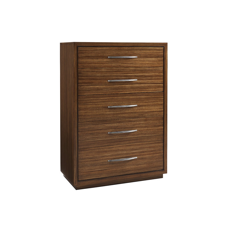 Transitional Hazelnut Zebrano Wood Chest with Soft Close Drawers