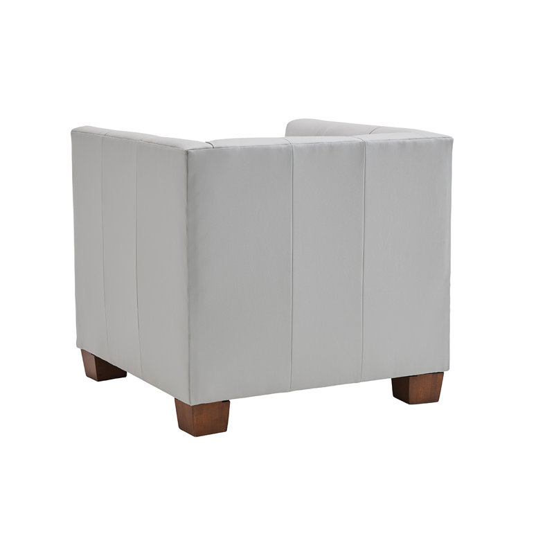 Emilia Gray Leather Channel-Tufted Chair with Tapered Legs